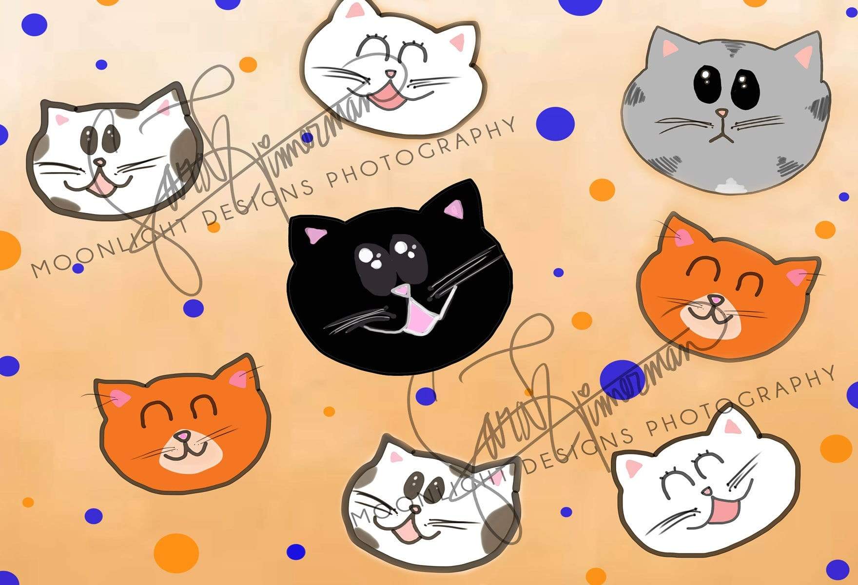 Kate Cute Cats Birthday Children Backdrop for Photography Designed by Sarah Timmerman