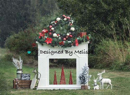Kate Outdoor Christmas Fireplace Backdrop Designed by Melissa King