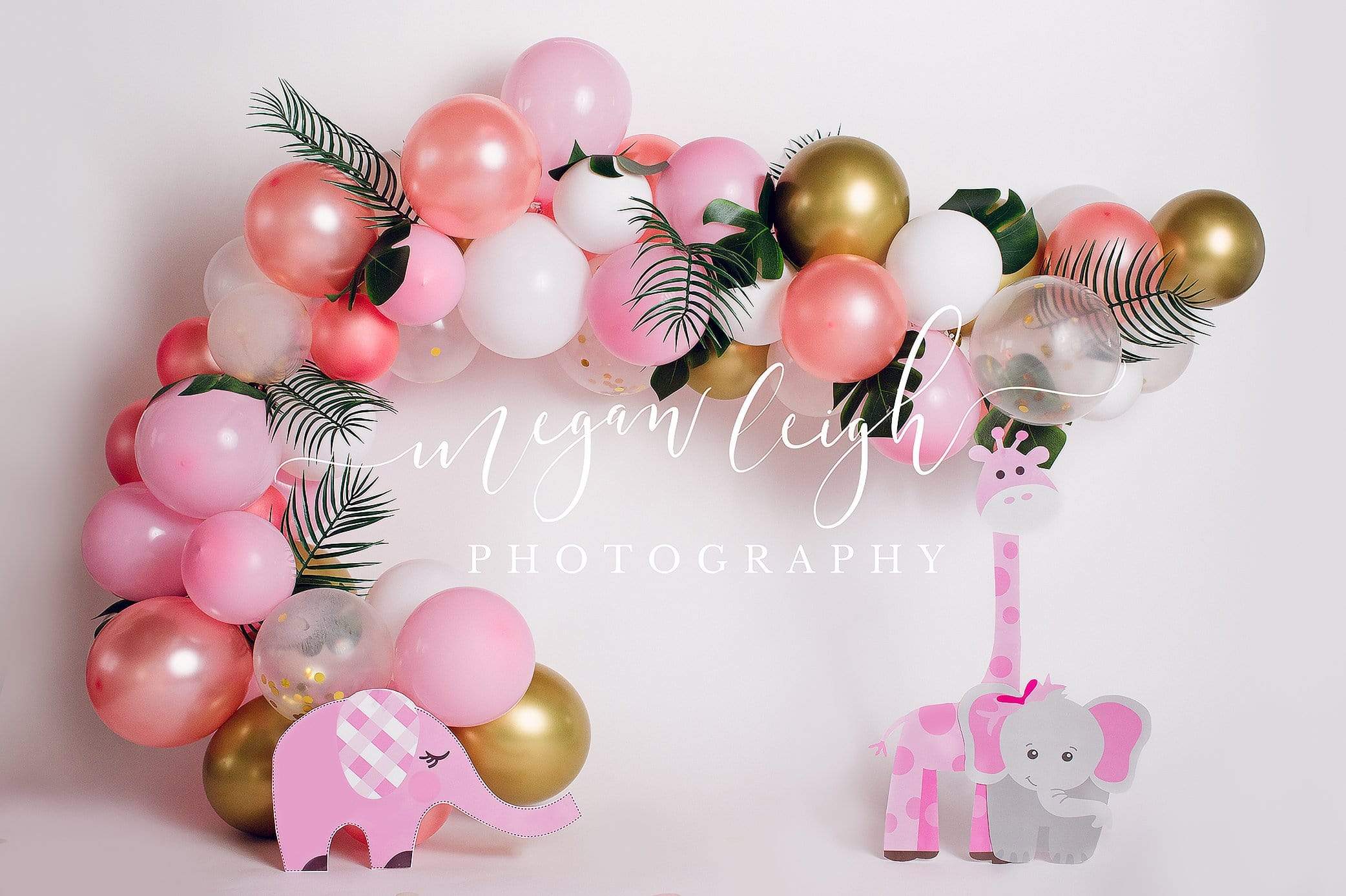 Kate Pink Safari Birthday Children Backdrop for Photography Designed by Megan Leigh Photography