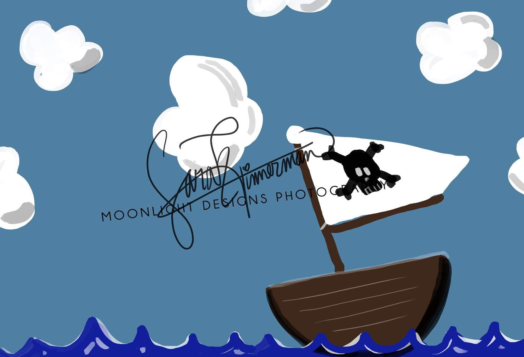 Kate Pirate Sea and Clouds Children Backdrop for Photography Designed by Sarah Timmerman