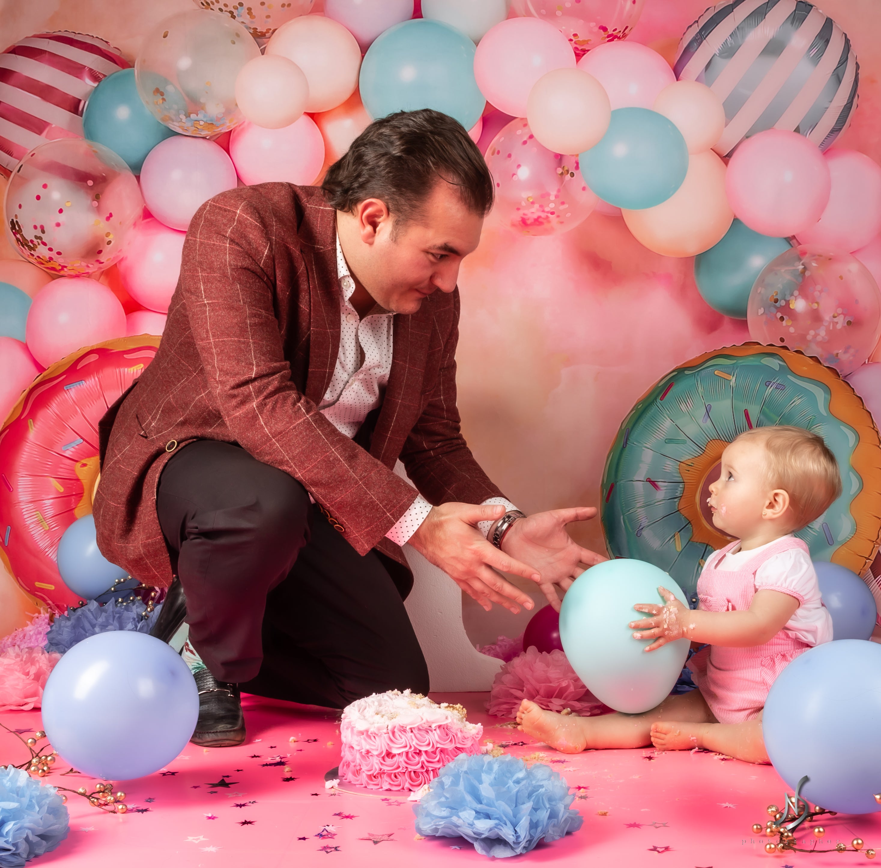 Kate Cake Smash Donut Balloon Backdrop Designed by Emetselch - Kate Backdrop AU