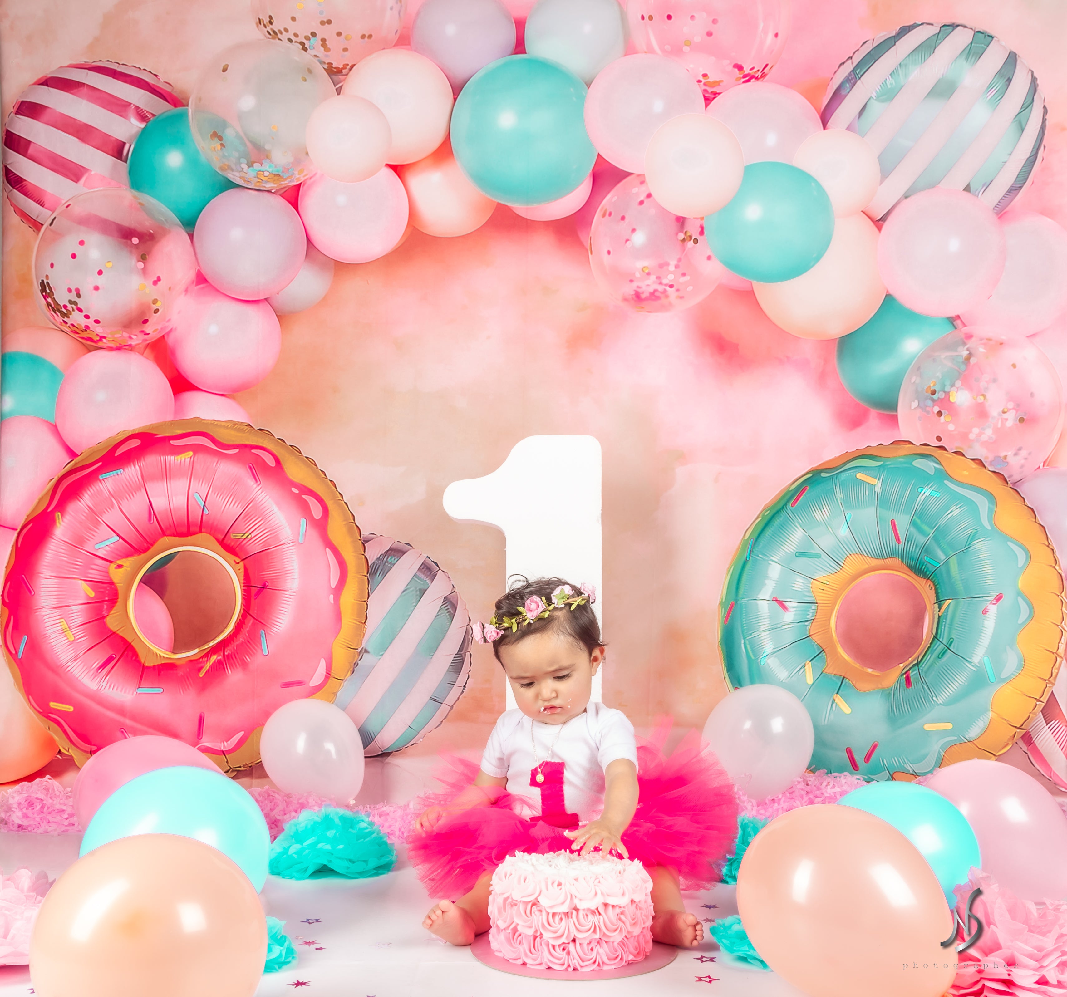 Kate Cake Smash Donut Balloon Backdrop Designed by Emetselch - Kate Backdrop AU