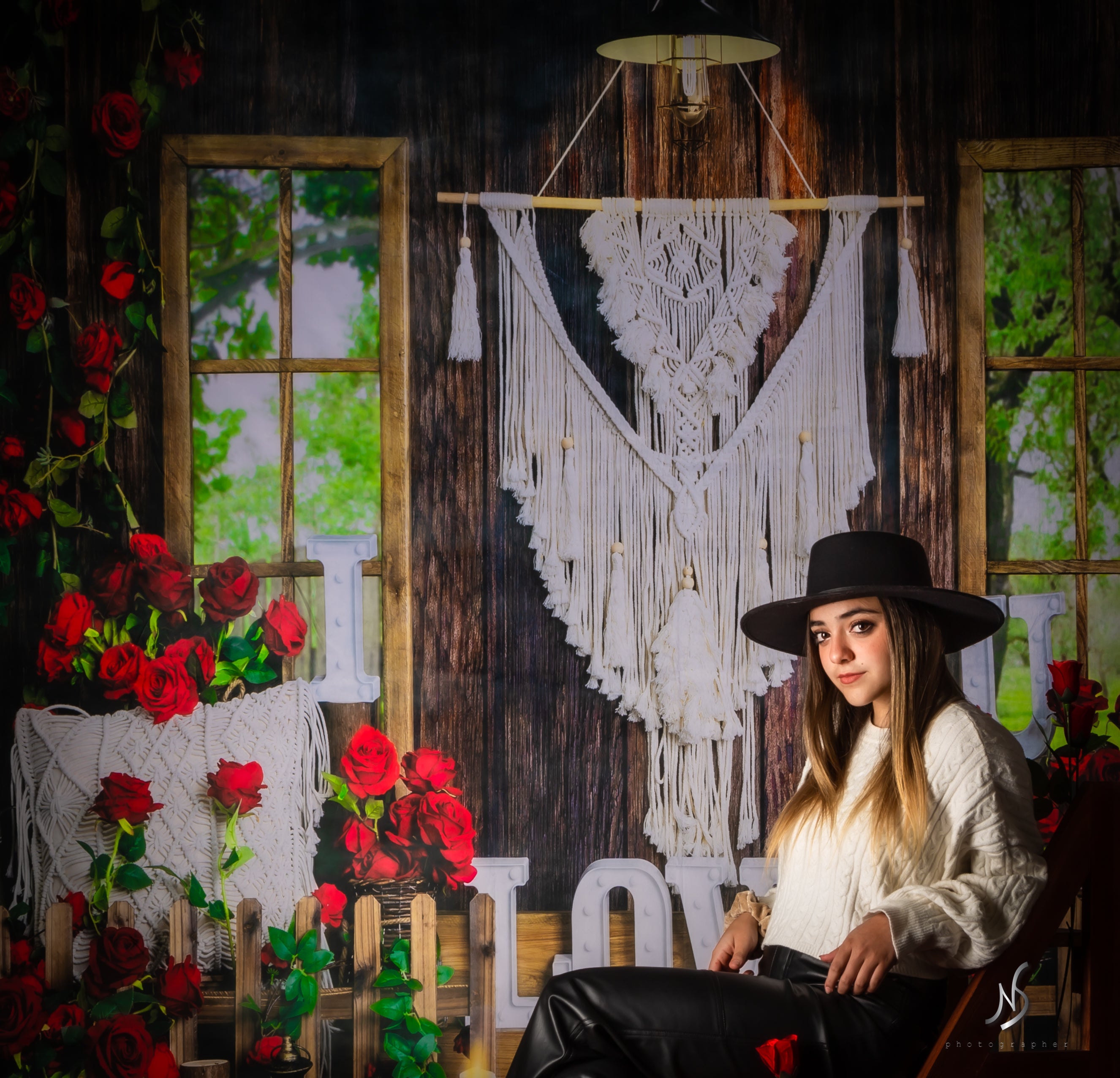 Kate Valentine's Day Backdrop Boho Spring Window Rose Designed by Emetselch - Kate Backdrop AU