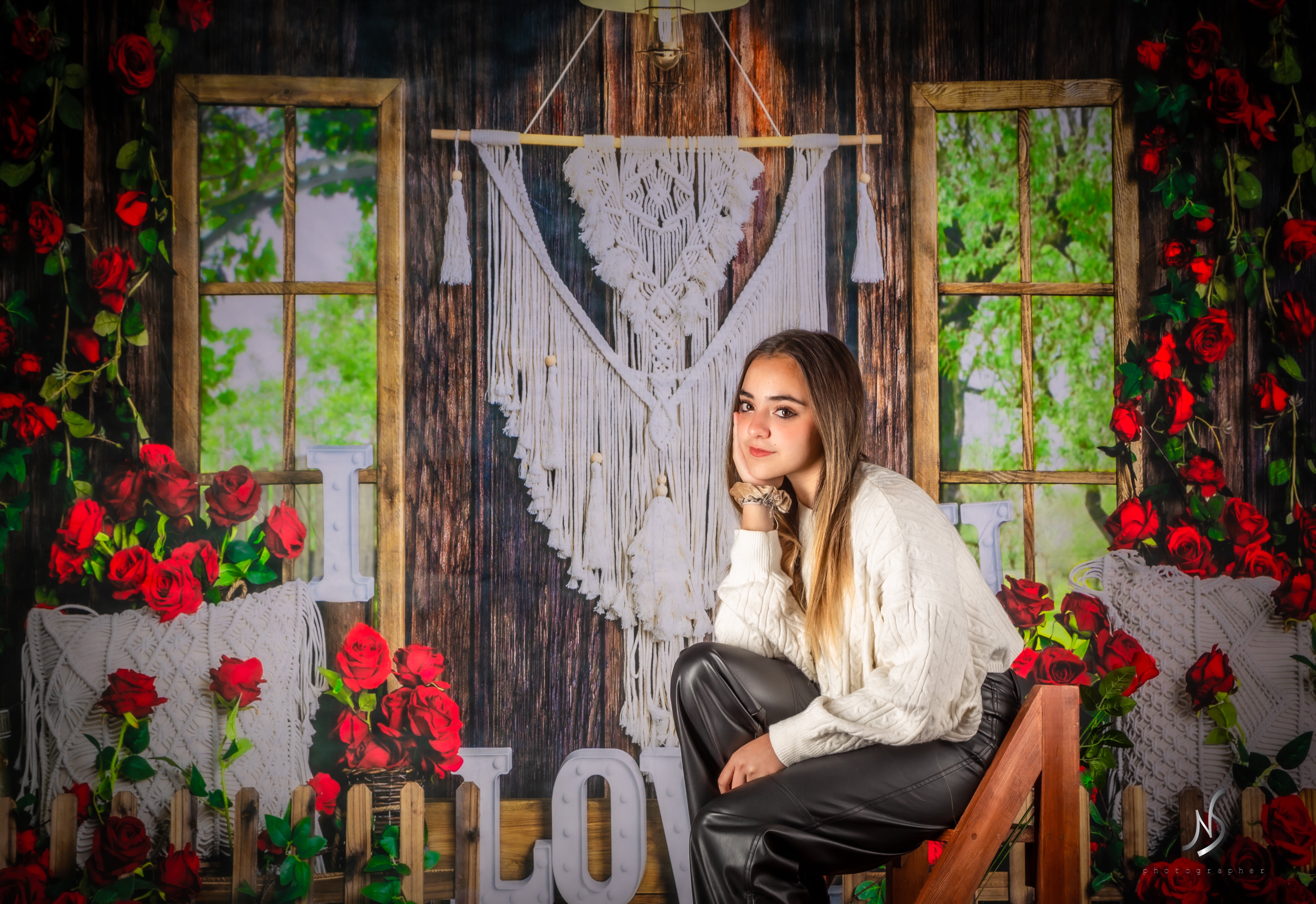 Kate Valentine's Day Backdrop Boho Spring Window Rose Designed by Emetselch - Kate Backdrop AU
