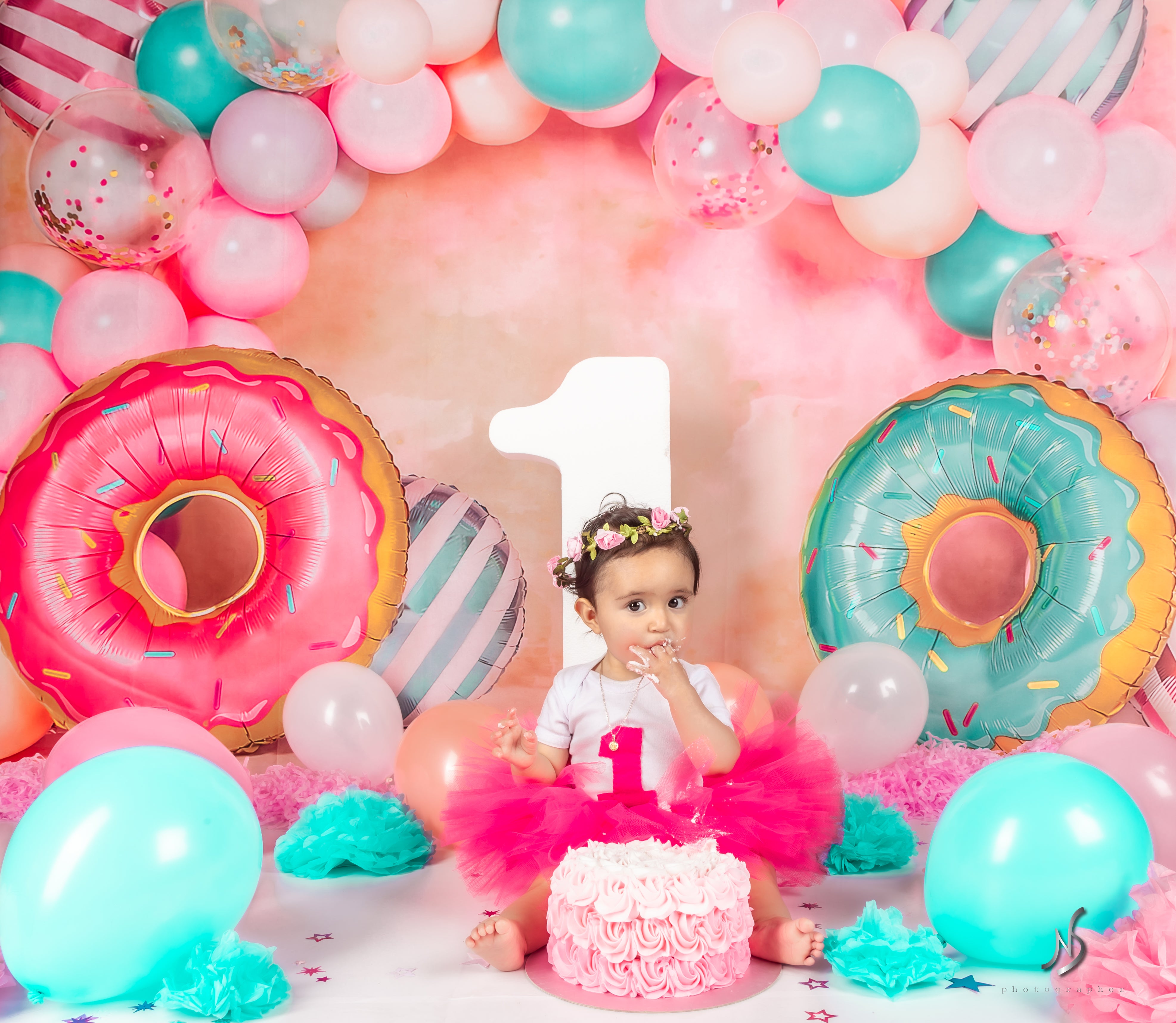 Kate Cake Smash Donut Balloon Backdrop Designed by Emetselch - Kate Backdrop AU