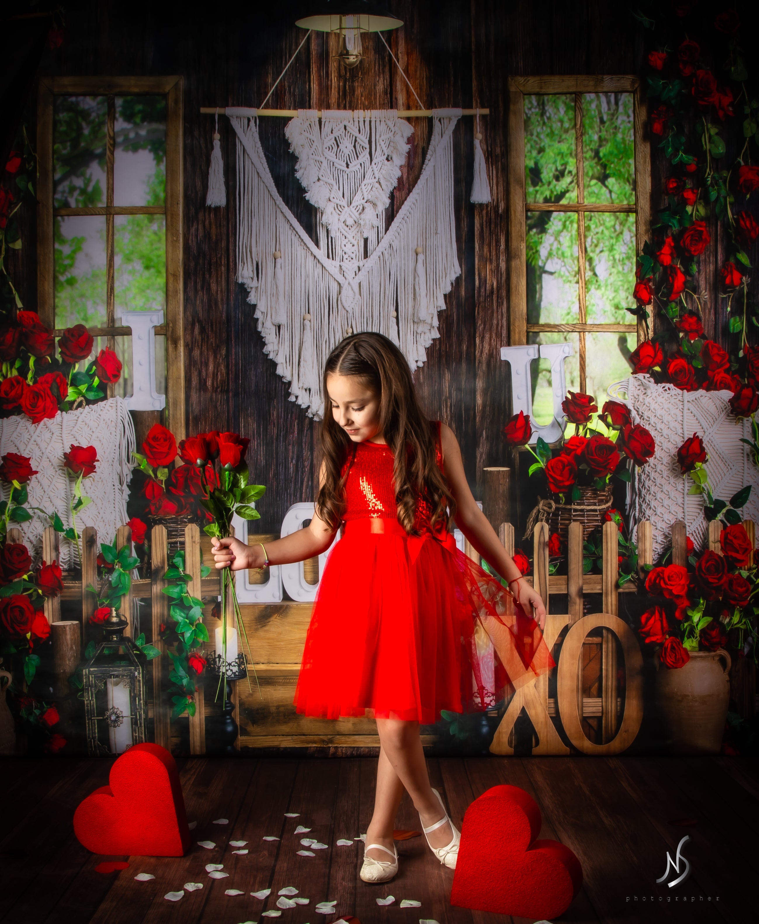 Kate Valentine's Day Backdrop Boho Spring Window Rose Designed by Emetselch - Kate Backdrop AU