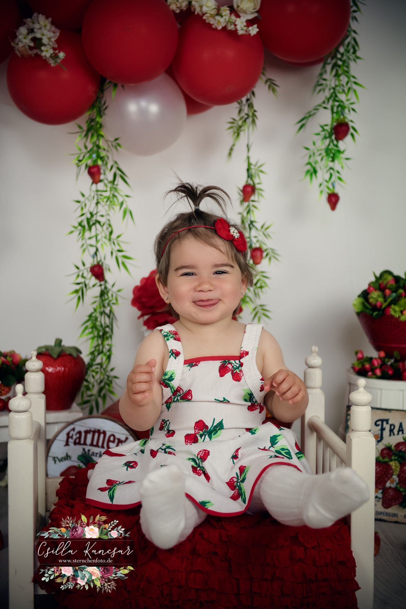 Kate Summer Backdrop Strawberry Apple Red Balloons Designed by Csilla Kancsar - Kate Backdrop AU